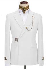 Cenne Des Graoom 2022 Summer New White Blazer Jacket Pants Set Suits For Men Metal Side Release Buckle Wedding Party Prom Dress